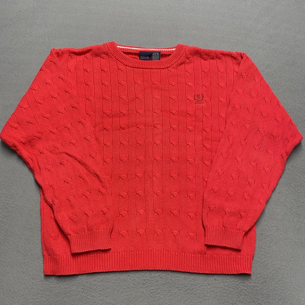 IZOD Sweater‎ Boys Large 14/16 Red Cable Knit Crewneck Pullover Embroidered Logo